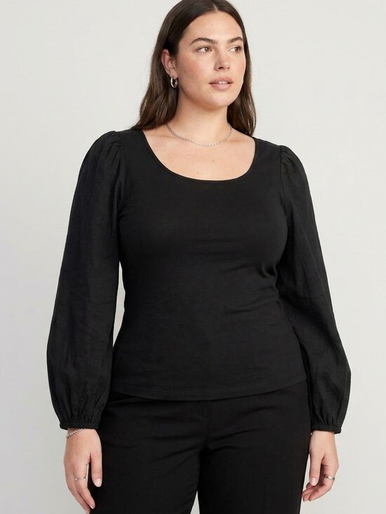 Old Navy Tops - Cotton Black Puff-Sleeve Scoop Neck Women's Top 2XL